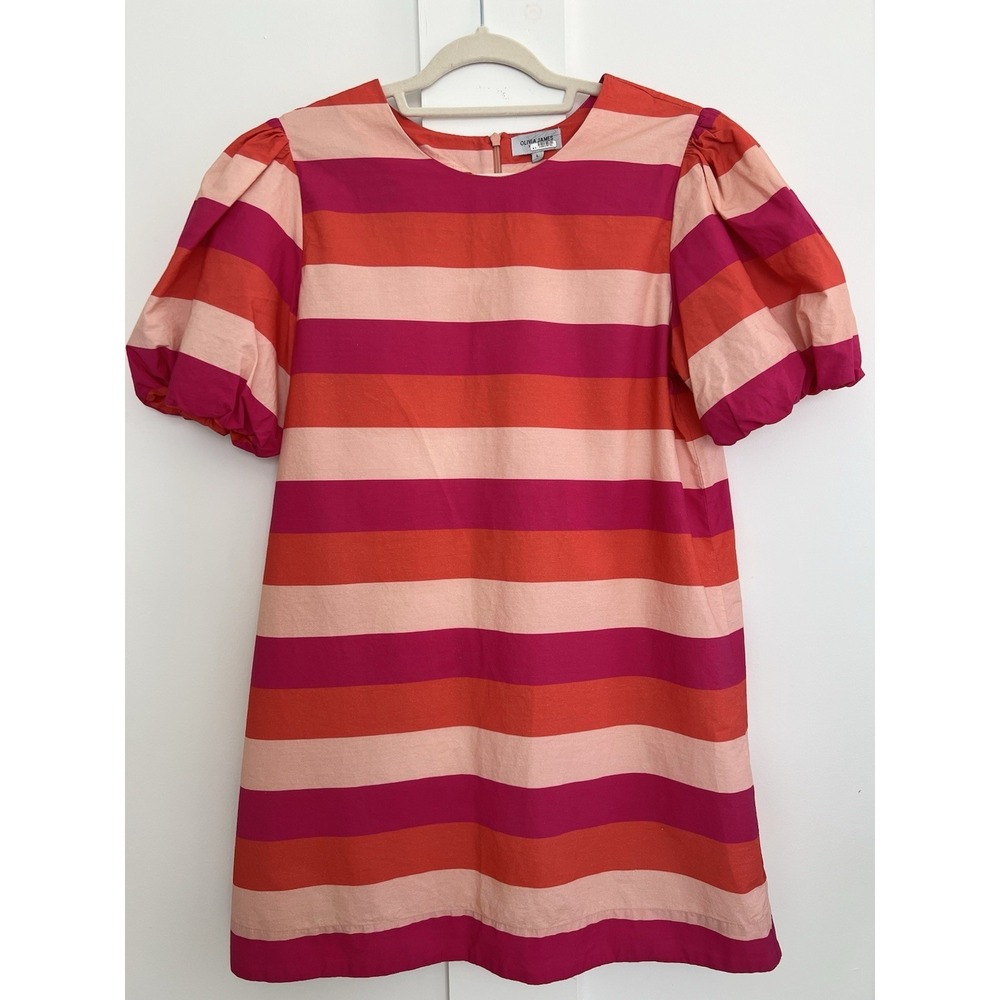 Olivia James The Label Bellini Stripe Louise Dress,Puff Sleeve,Preppy Sz L India